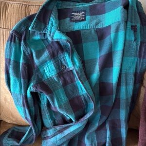 American Eagle Outfitters Blue and Black Casual Button Down Shirt